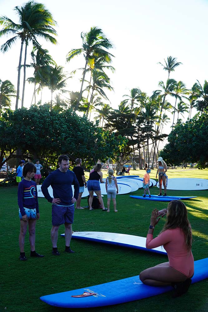 instructor guide the kids and man on surf shack Maui